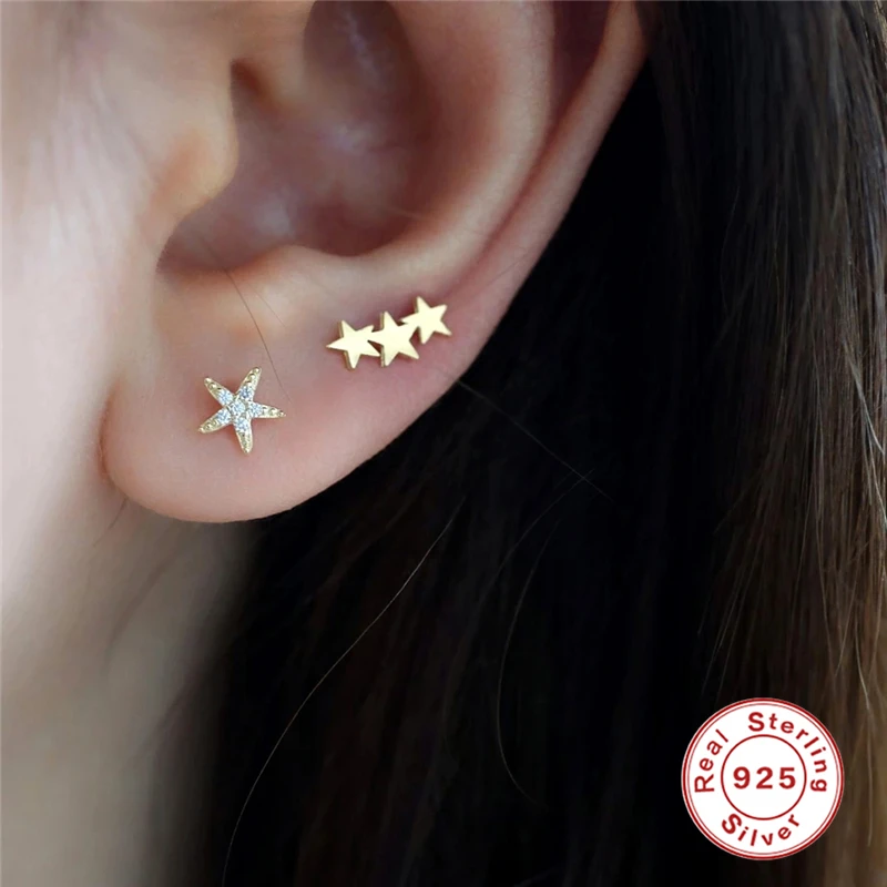 

ROXI 1Pair Cute Stars Crystals Stud Earrings for Women Wedding Earring Piercing 925 Sterling Silver Jewelry Pendientes Plata 925
