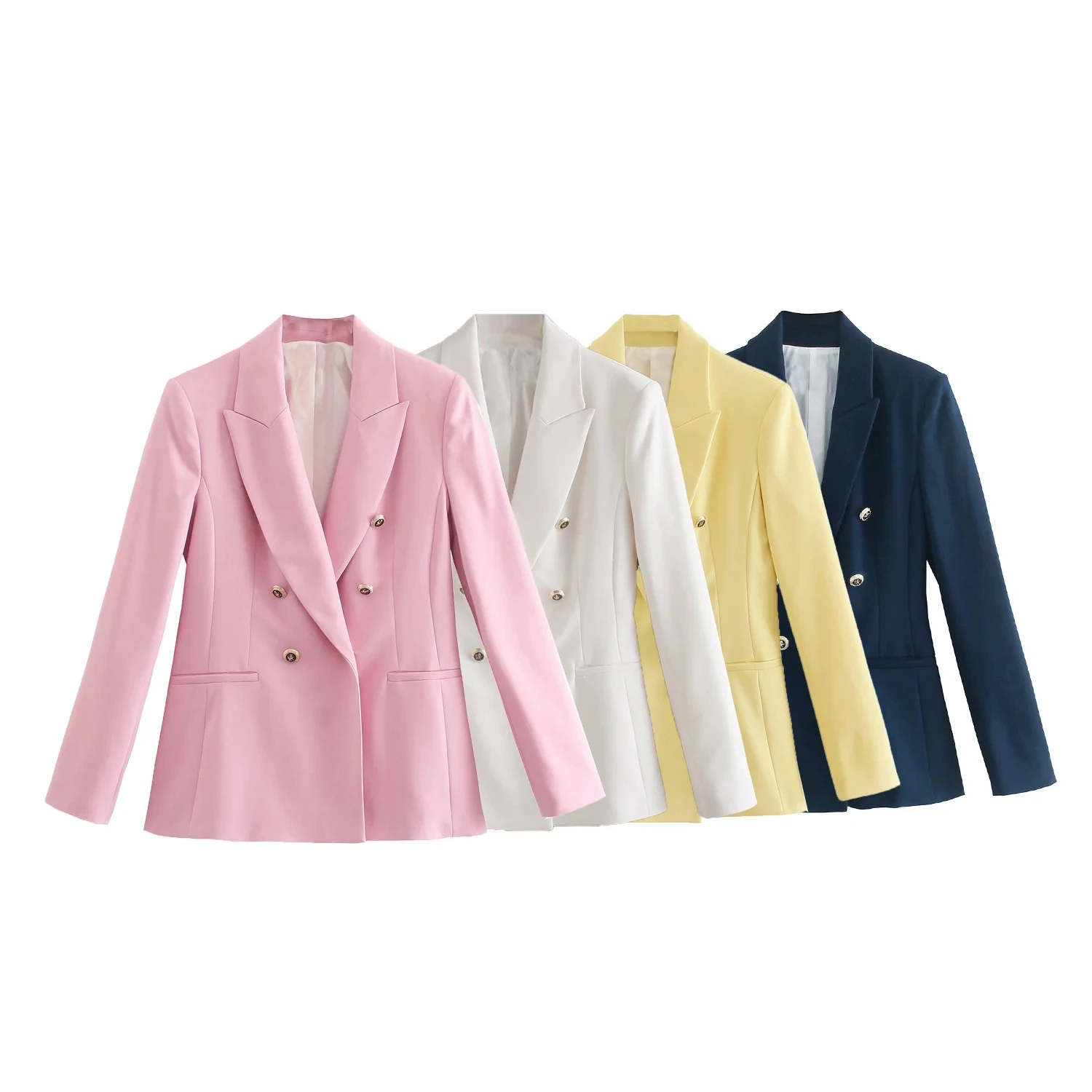 

Женский офисный Блейзер Za, приталенный двубортный пиджак с карманами и английским воротником, весна 2021