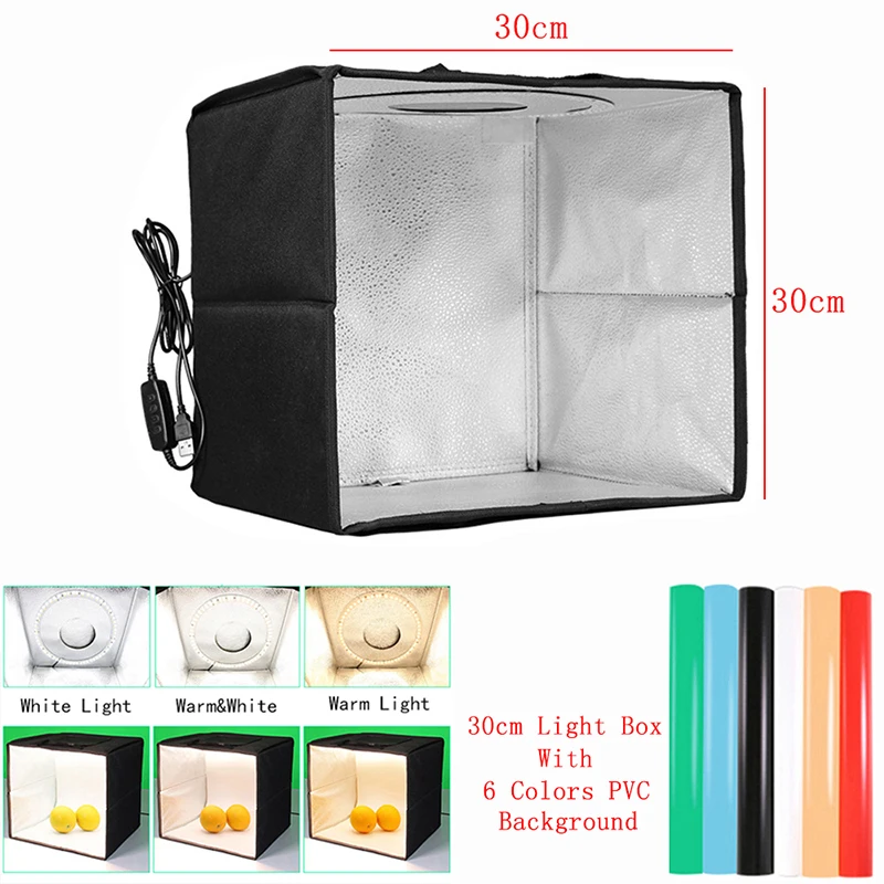 Dimmable 30cm Photo Box Photography Lighting Box Light Tent Softbox for Studio Small Product Shooting
