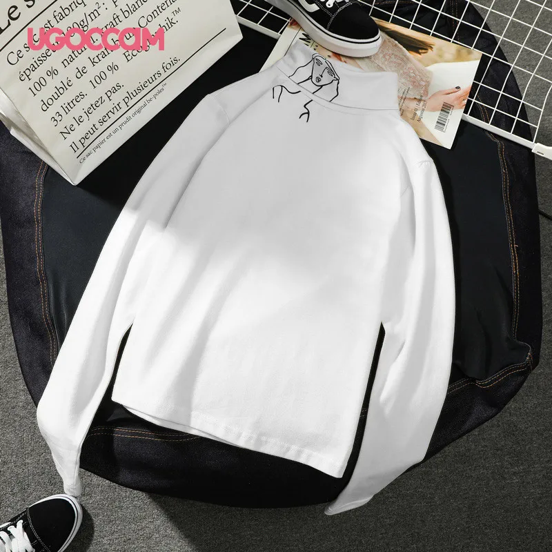 

UGOCCAM Woman Tshirts High Neck Femme T-shirts Bottoming Shirt Long Sleeve t-shirt Women Autumn And Winter Tops Women 2020