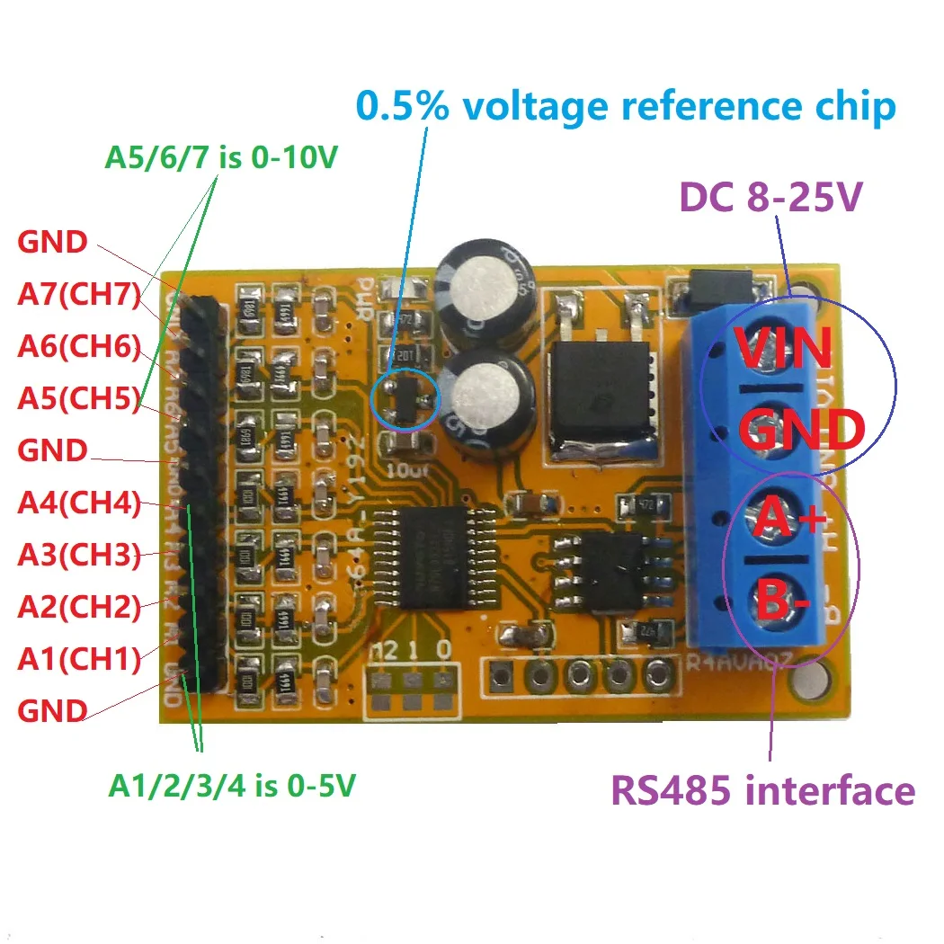 Аналоговый модуль сбора напряжения RS485 Modbus RTU R4AVA07 0 5 В/0 10 В 7 каналов|Инверторы и