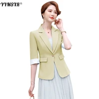 womens elegant yellow suit high quality summer half sleeved short ladies jacket blazer office business wear women