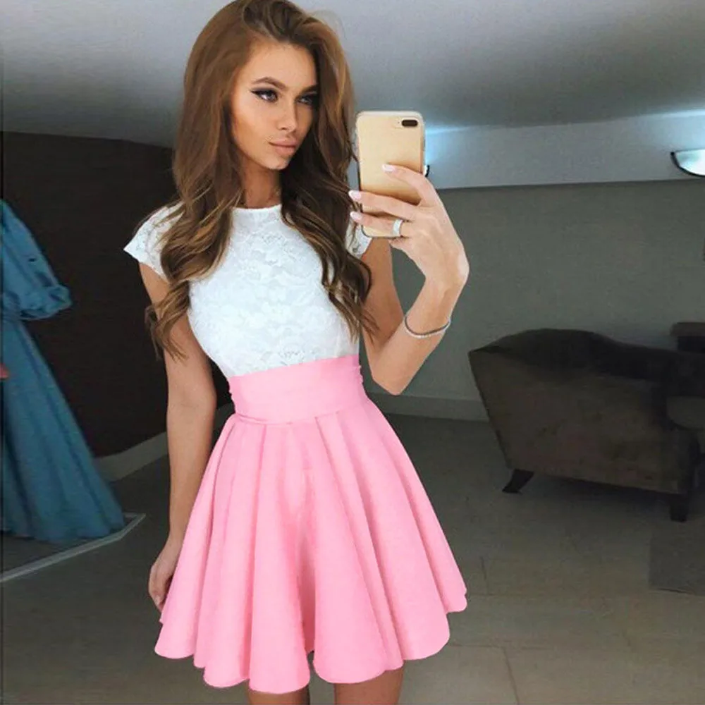 Женское мини-платье кружевное коктейльное милое платье-трапеция для
