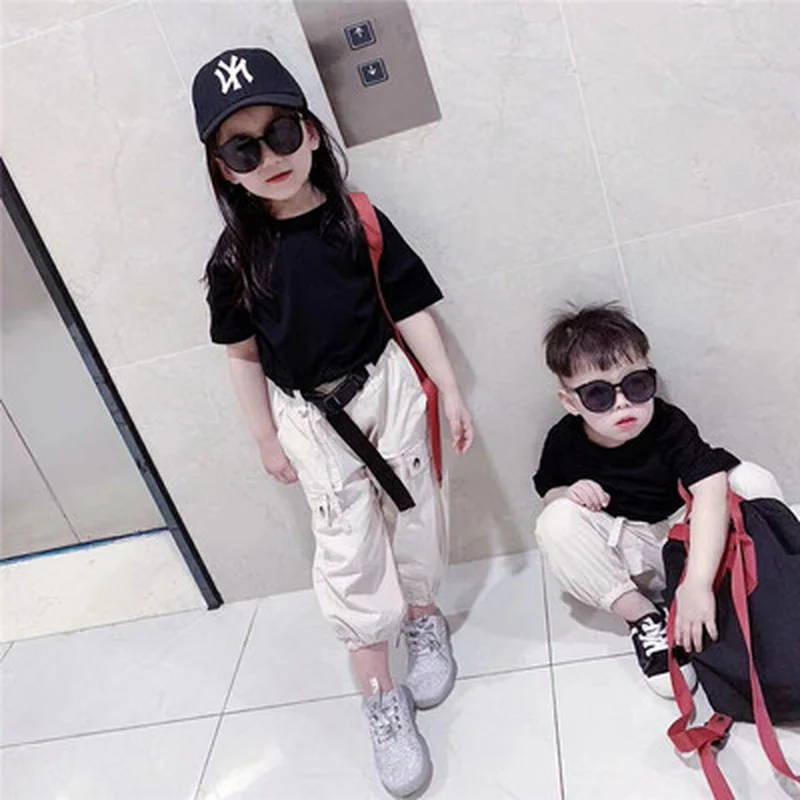 

2021 summer new boys and girls short-sleeved casual T-shirt plus nine overalls children's clothing 3-10 years old