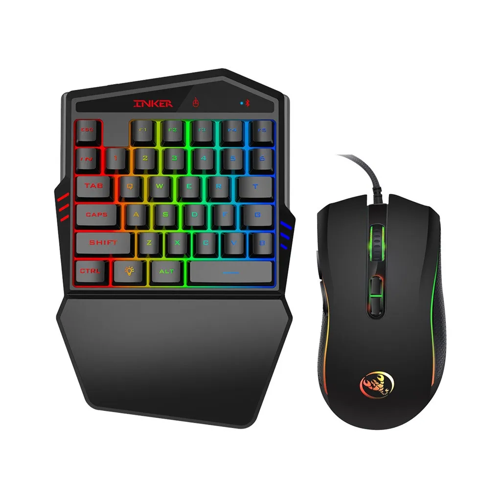 

Bluetooth Wireless 4.2 Version Keyboard With Throne Ergonomic multi-color Backlight Game Wired Mouse Set Supports Mobile Games