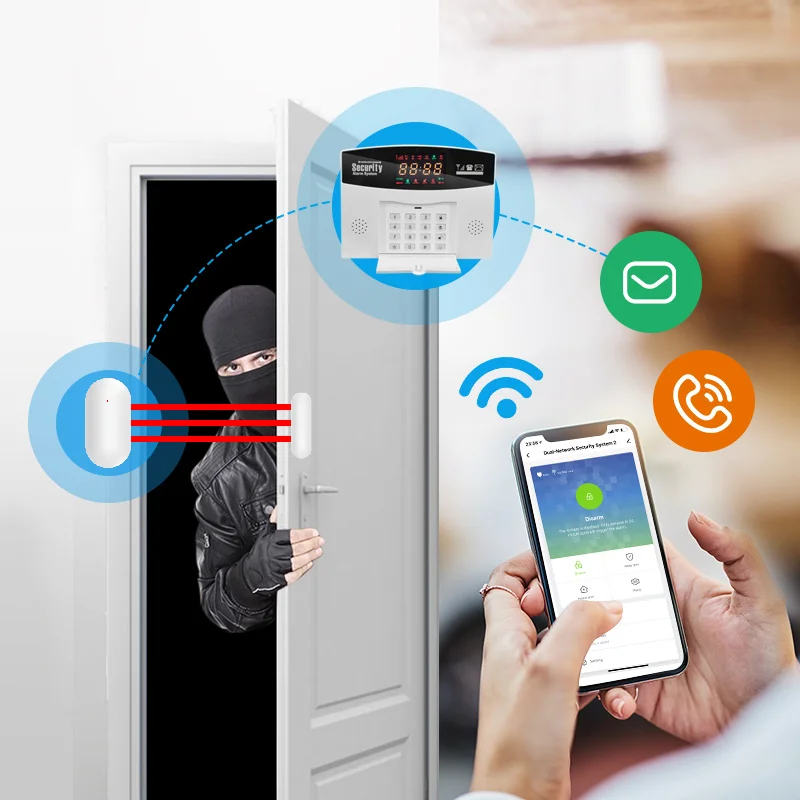 Домашняя охранная сигнализация Tuya с Wi-Fi умная GSM 8 языков детектор открывания