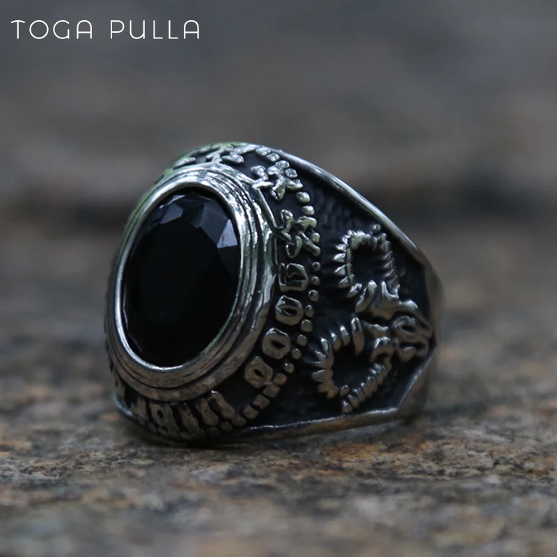 

Vintage Gothic Oval Black CZ Ring Mens Women Stainless Steel Punk The Eye of Horus Retro Band Ring Size 7-14