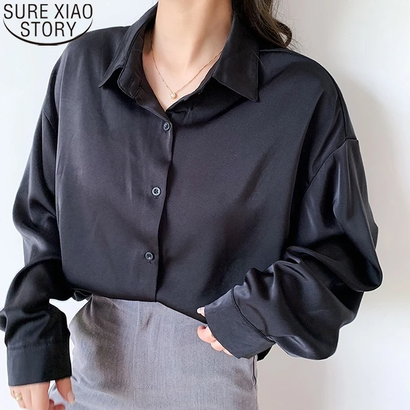 

Элегантная Женская длинная рубашка для офиса, модная Свободная рубашка в Корейском стиле с длинным рукавом, однотонные осенние Блузы с отло...