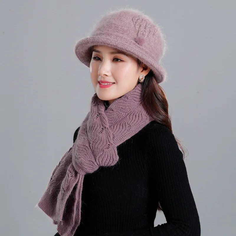 xiangyu set 2 Новая зимняя женская шапка из кроличьего меха, шарф, набор, теплая шерстяная вязанная плюшевая наборы шарф шапка, вязаная шапка, шапка для мамы, подарки, твист, флисовая шаль - Цвет: xiangyu set 2