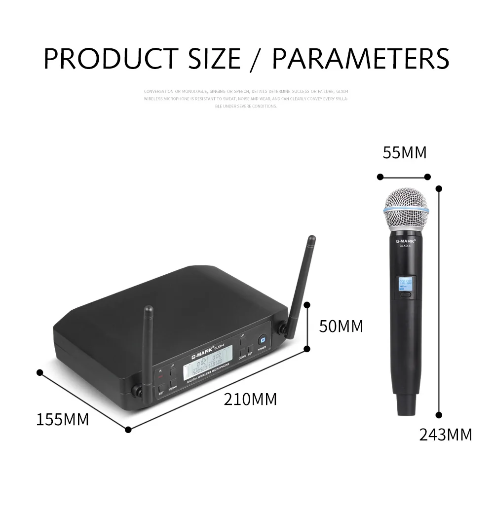 G-MARK GLXD4 Профессиональный UHF двойной беспроводной микрофон системы SM58 ручной микрофон 2 канала этап караоке Рождественский подарок