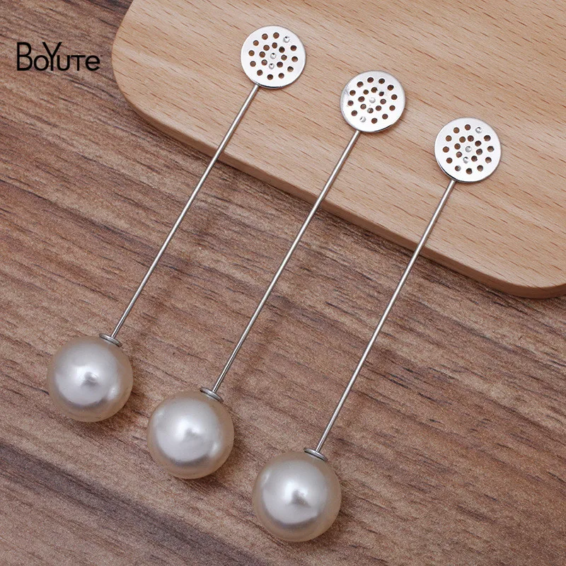 BoYuTe (20 шт./лот) белый К покрытием пустой отворот булавка база с жемчужной пробкой