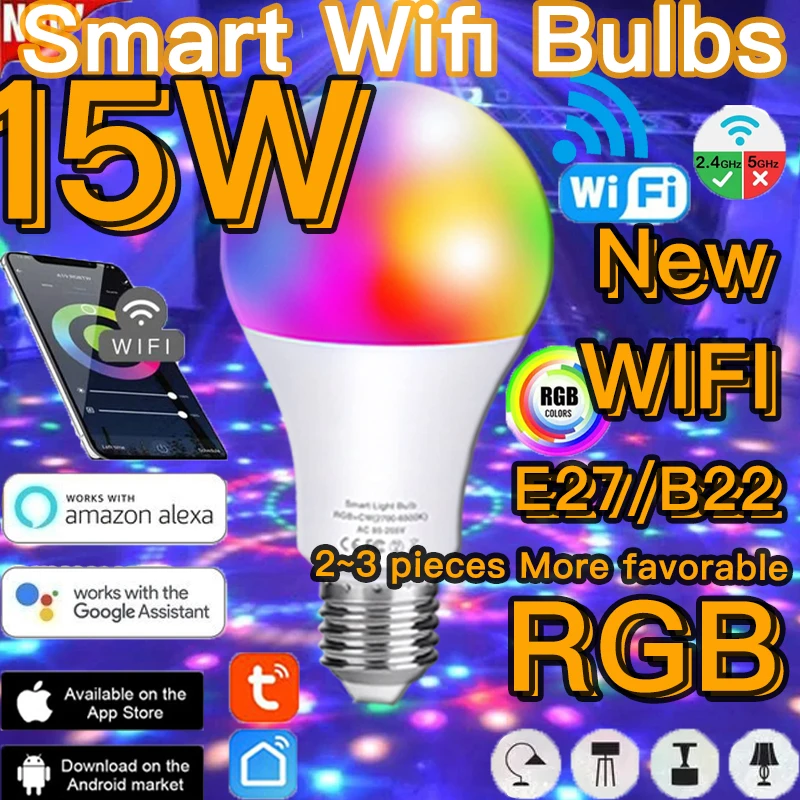 

LED Smart Bulb Lamp E27 B22 Base With IR Remote / WIFI Bluetooth Control 15W Night Light Bulbs Color Changing Edison Light Bulbs