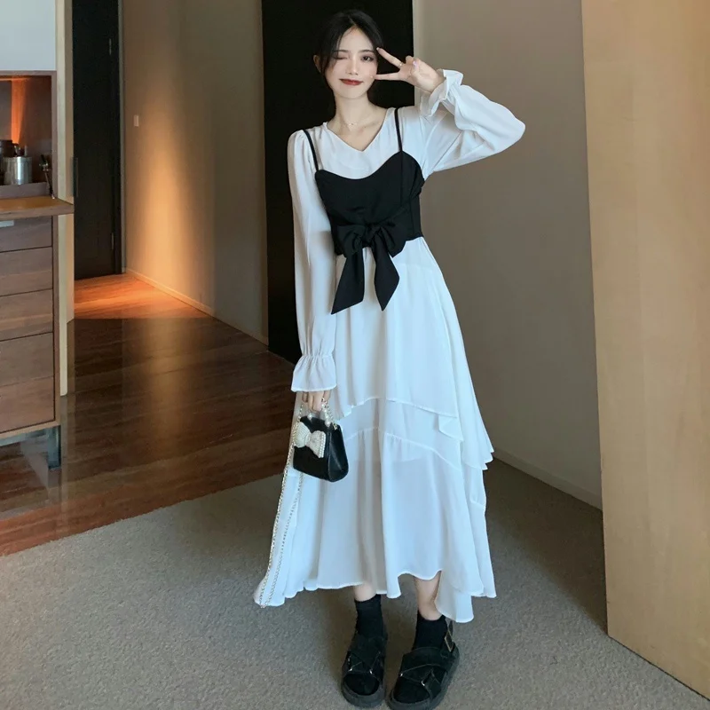 Однотонные женские комплекты с платьем Белое Женское платье весна-осень 2021