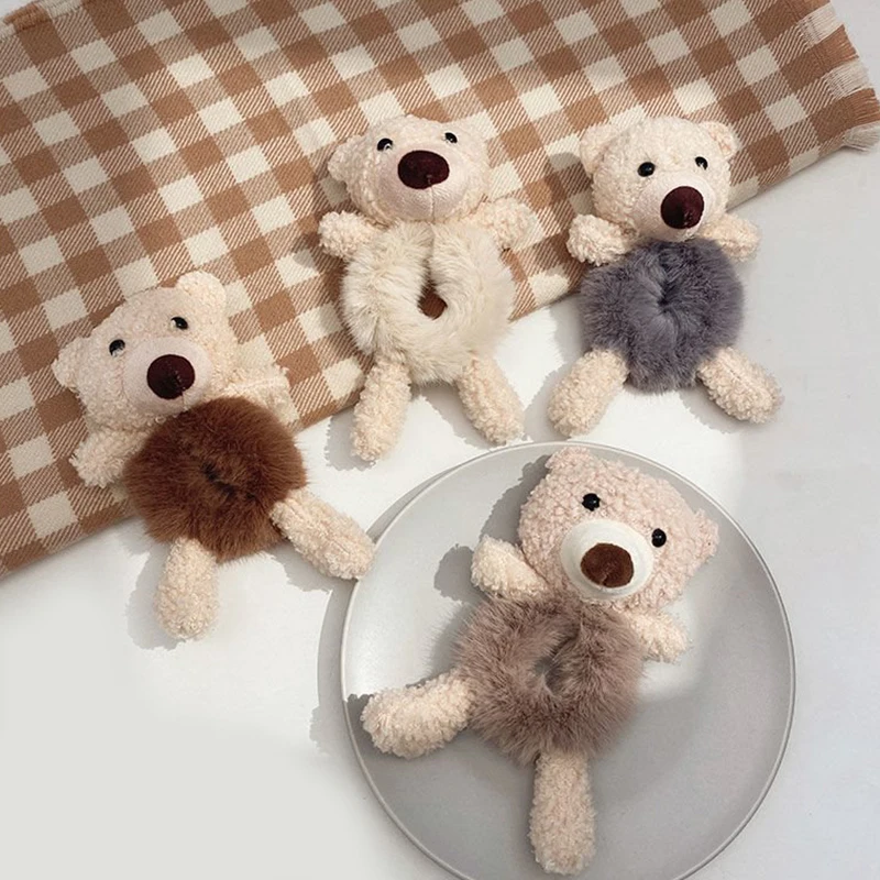 

Cute Bear Plush Hair Band Women Scrunchies Hair Rope Ring Cartoon Hair Accessories Candy Hair Rabbit Ears Elastic Rubber Band