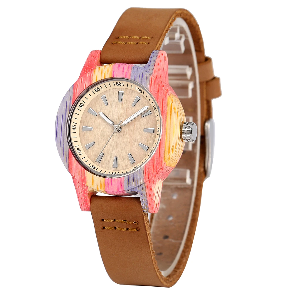 Часы женские кварцевые с бамбуковым ремешком креативные аналоговые светящиеся