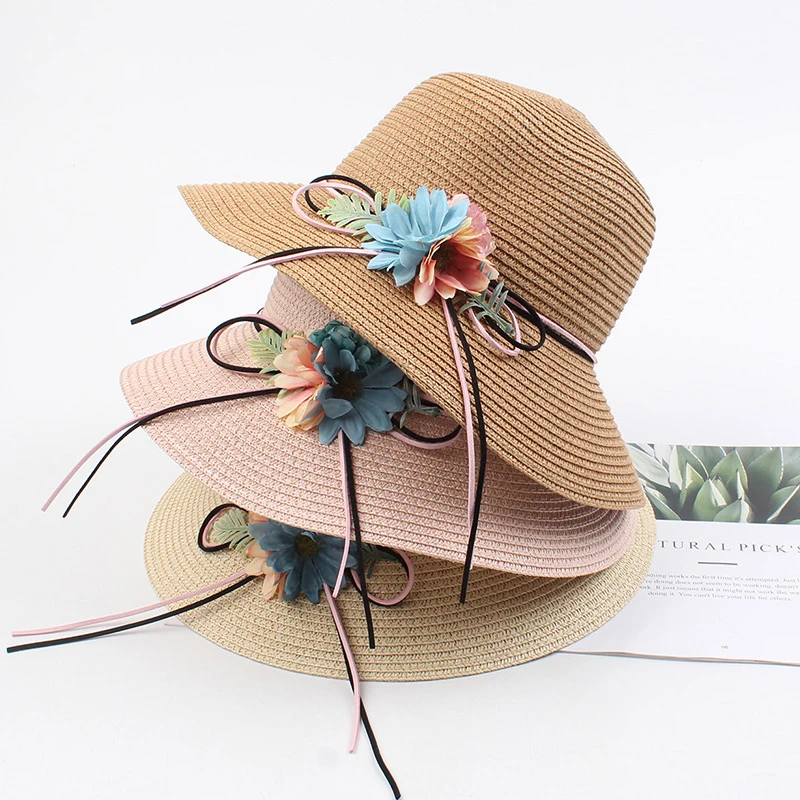 Шляпка от солнца USPOP с широкими полями женская Соломенная Панама цветами лето 2020 |