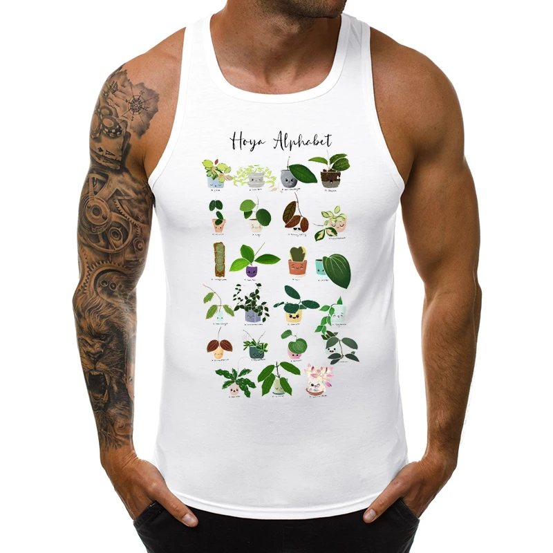 

Alphabet Men Tank Tops Plants Printed Sleeveless Garment Singlet Casual Clothing Fashion Cool Vest