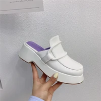 fanan 2021 new brand women mules round high wedges heel slipper shoes slip on round causal platform shoes ladies sandal slid
