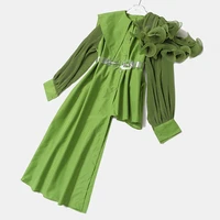ruffles dresses female elegant asymmetrical irreguar collar lantern long sleeve high waist with sashes women dress