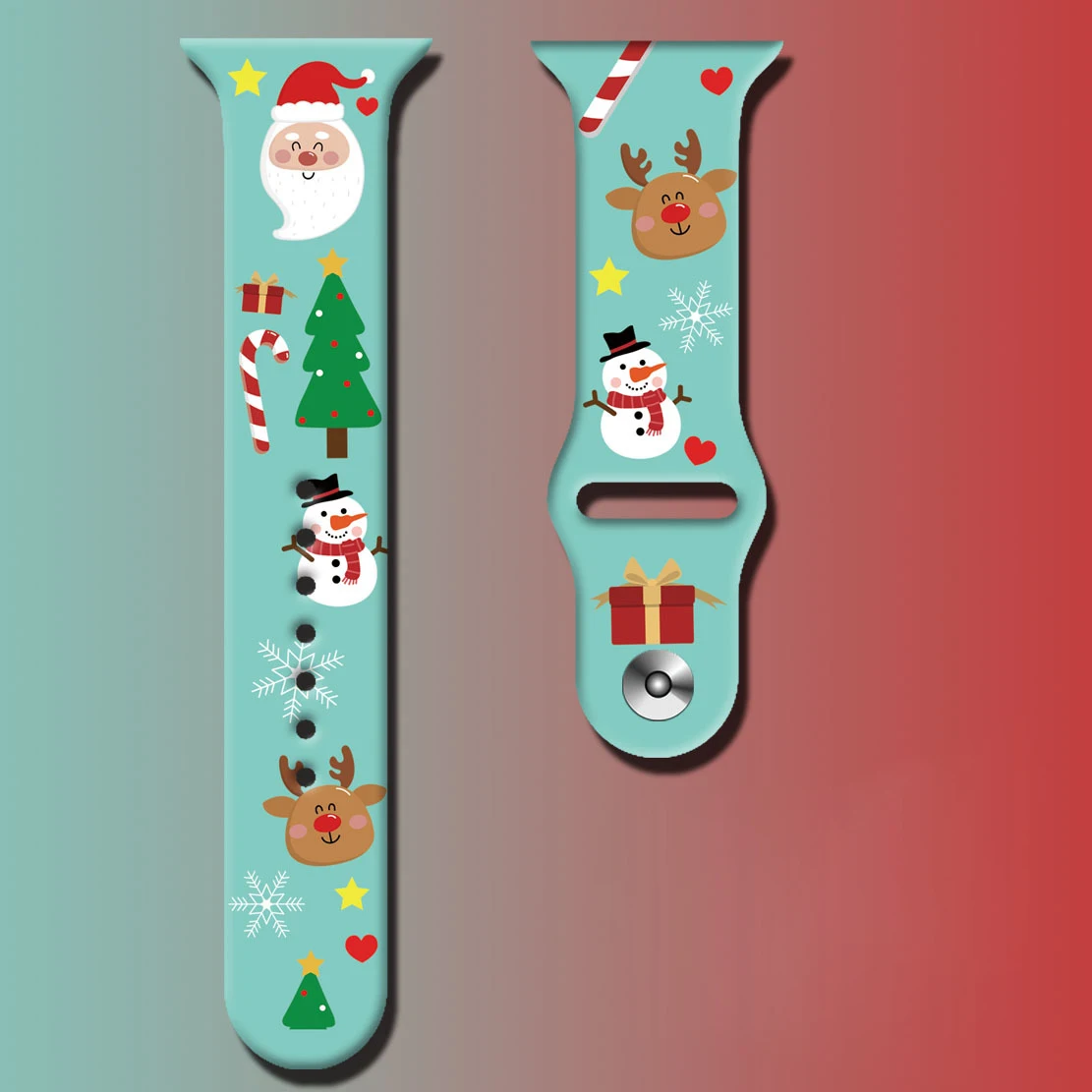 

Christmas Silicone Strap for Apple Watch Bands Series 6 SE 5 4 3 2 1 38MM 40MM 42MM 44MM Printed Strap Bracelet for Iwatch