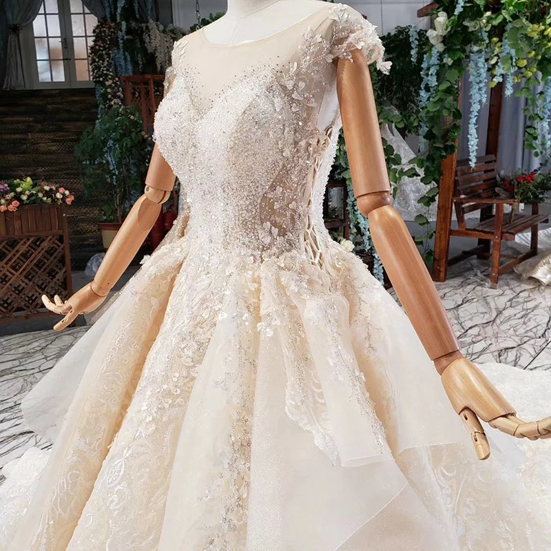 HTL789 бальное платье свадебное принцесса с круглым вырезом бисером аппликации