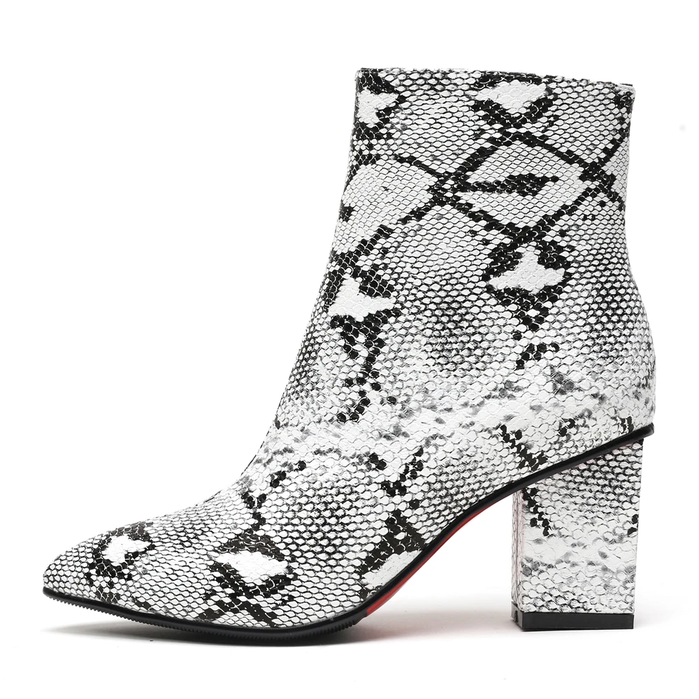 Женские ботильоны из искусственной кожи со змеиным принтом на молнии с острым