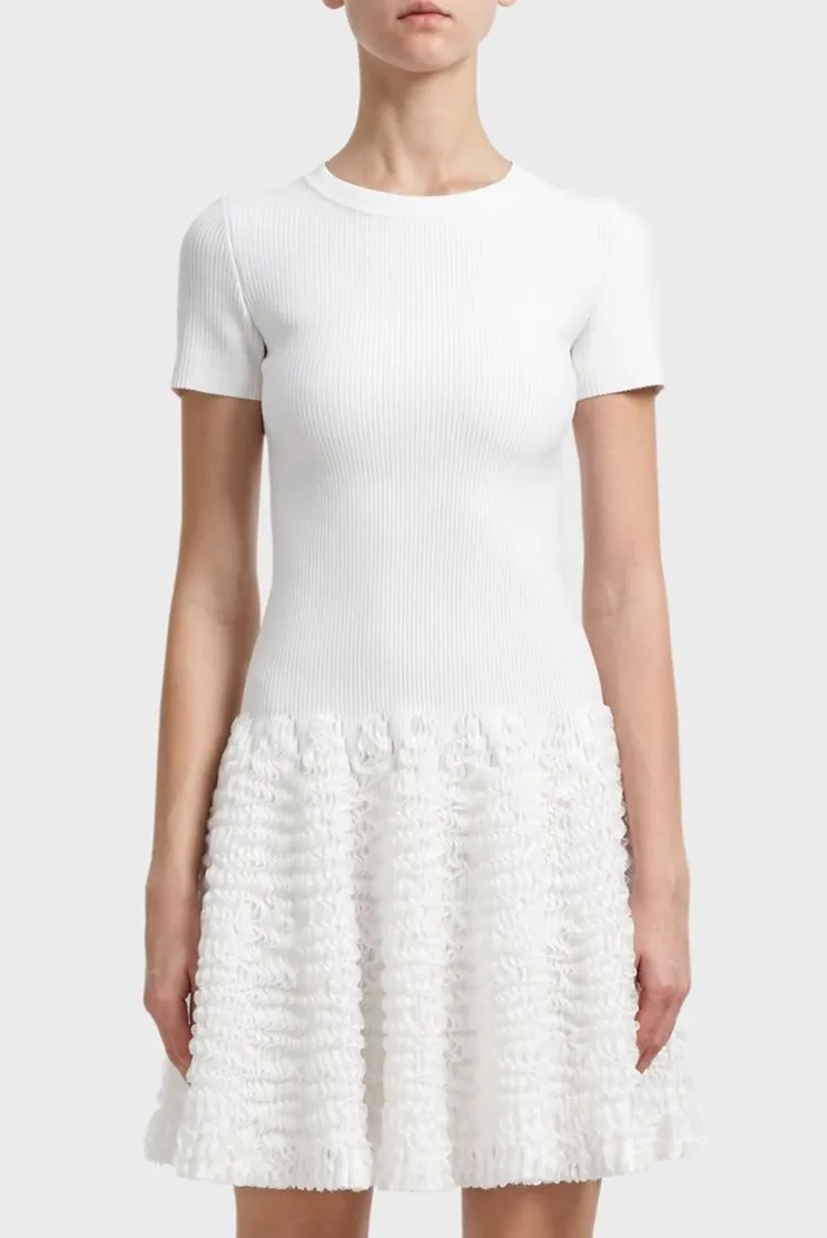 

white Quality Women Sequined short sleeve Ruffles O-Neck 2020 Celebrity party Bandage Dress Celebrity Bodycon Dresses