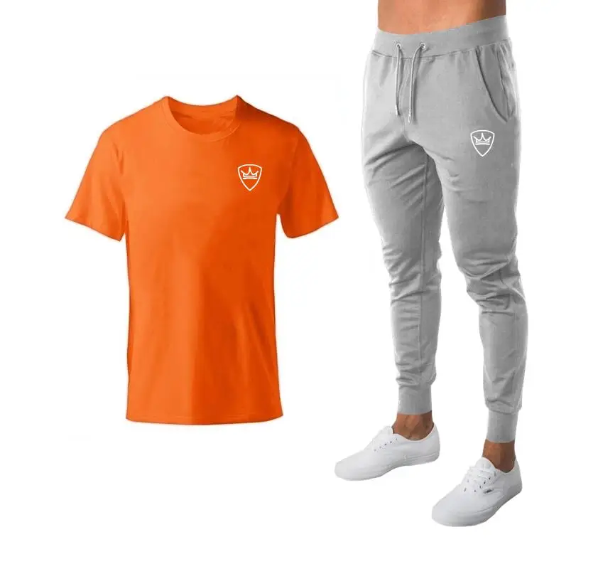2020 fashion brand clothing men summer T-shirt + pants man sports suit tracksuit two-piece fitness Casual Brand Pants | Спорт и