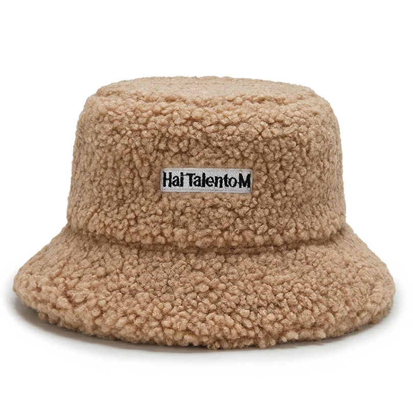 Women Plush Hats Faux Fur Bucket Plush Panama Hat Girls Fisherman Vacation Cap Female Cap Autumn Winter