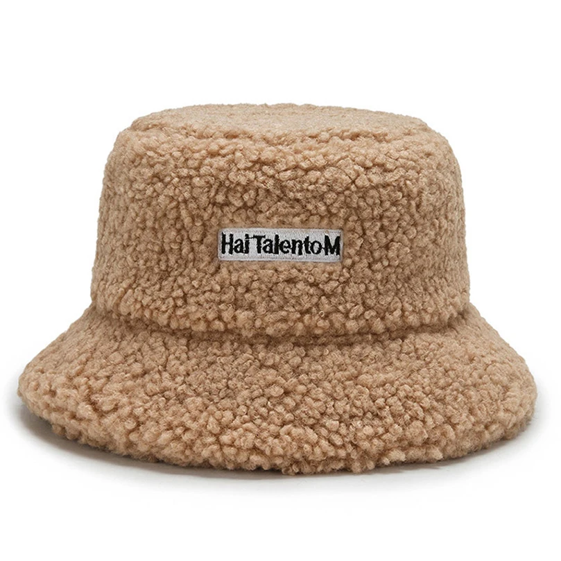 

Women Plush Hats Faux Fur Bucket Plush Panama Hat Girls Fisherman Vacation Cap Female Cap Autumn Winter