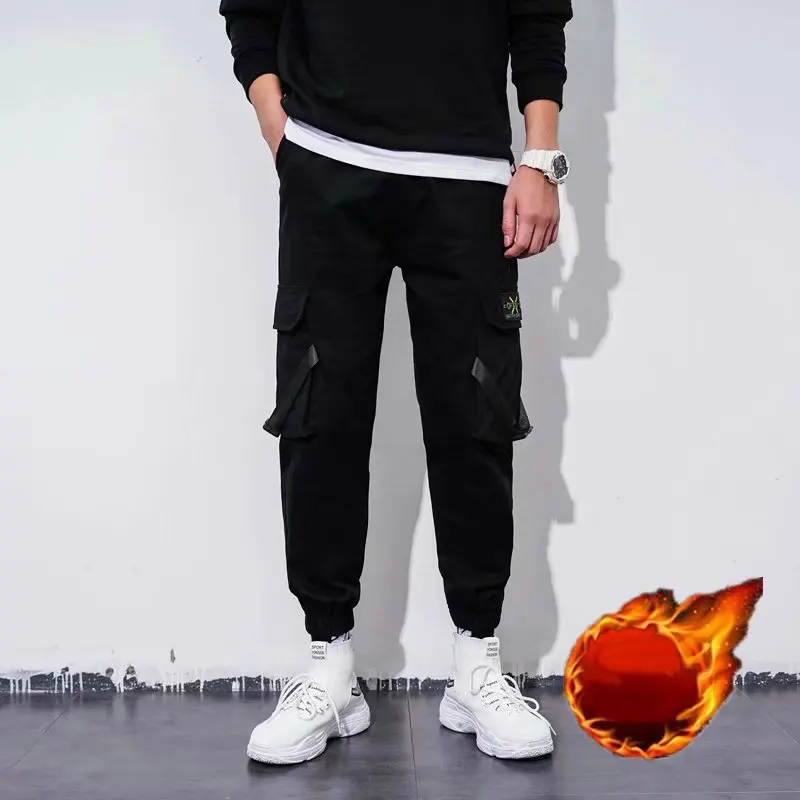 Мужские флисовые брюки шаровары черные теплые штаны в стиле хип хоп повседневные