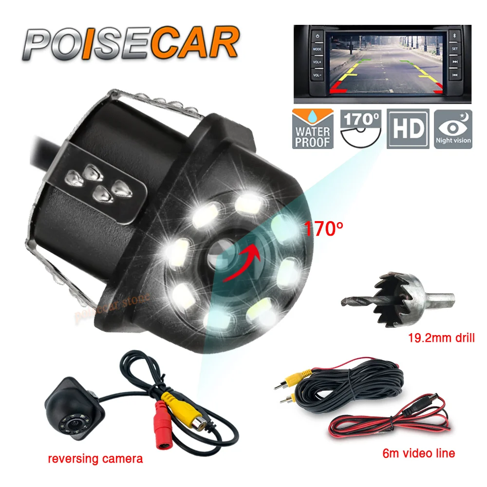 8 Led lights HD Night Vision Rear View Camera 170 Degree Wide Angle With Parking Line For Car Reversing