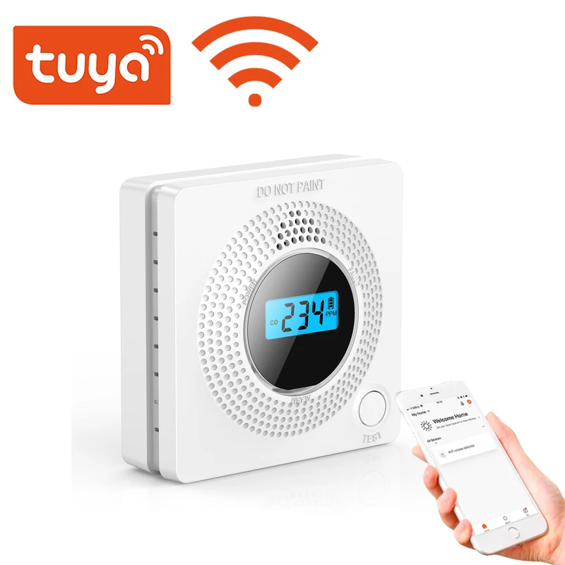 Детектор угарного газа Tuya Wi-Fi датчик углекислого с ЖК-дисплеем 85 дБ сигнализация