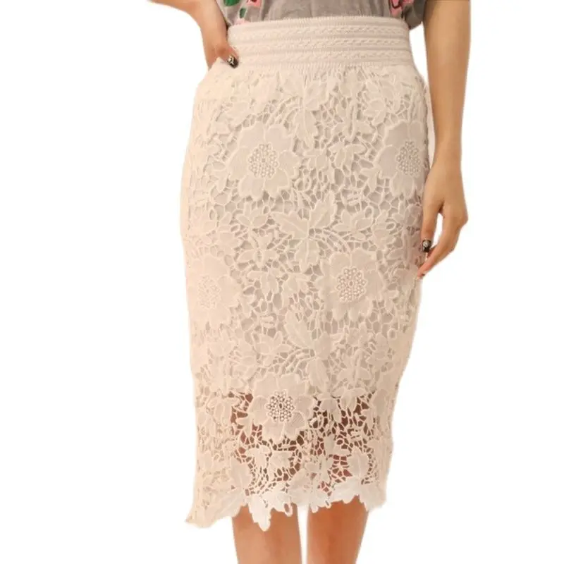 Женская кружевная юбка до колен винтажная белая юбка-карандаш с цветочным