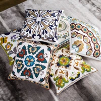 retro embroidery colorful flower square decoration throw pillowcase soft microfiber outdoor cushion cover 45 x 45 sofa bedroom