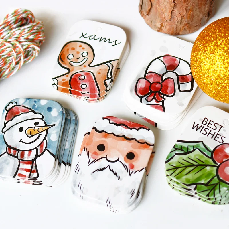 Бумажная бирка для подарка с Рождеством бумажная снеговик олень Дед Мороз