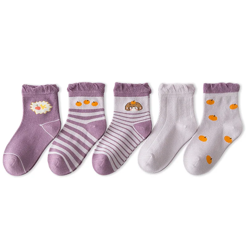 Calcetines transpirables con letras de dibujos animados para beb&eacute;, ni&ntilde;o y ni&ntilde;a de 1 a 9 a&ntilde;os, de algod&oacute;n suave, 5 par/lote-4