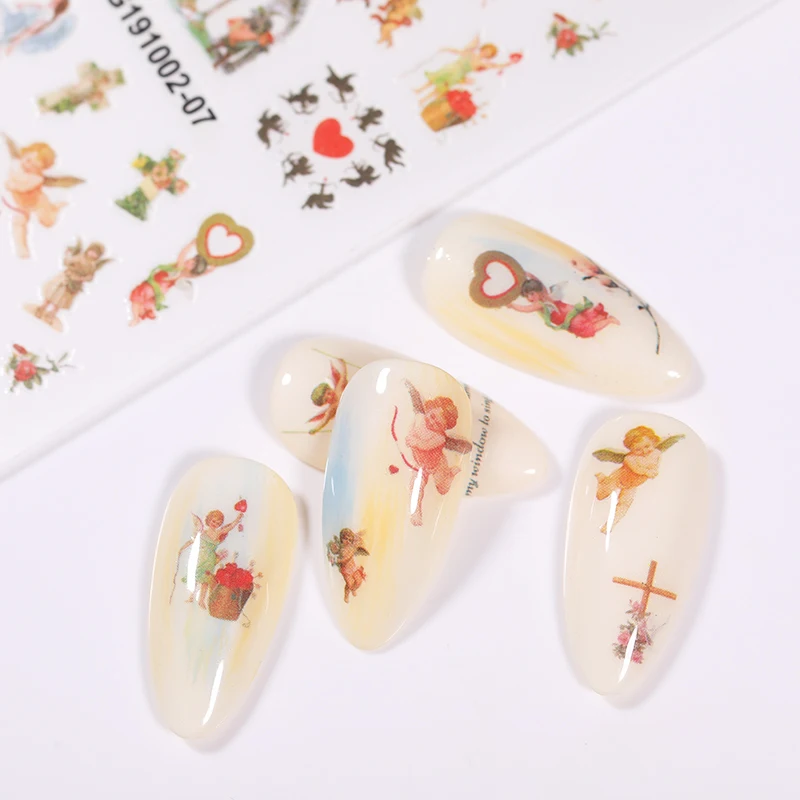 1 шт. 3D Ангел шаблон для ногтей Стикеры цветочный дизайн Adhensive наклейки