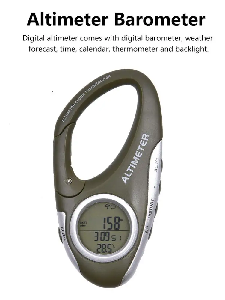 Многофункциональный высотомер с карабином термометр измеритель погоды