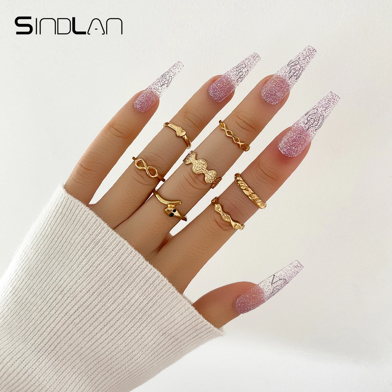 

Sindlan 7Pcs Vintage Snake Gold Color Rings for Women Aesthetic Heart Geometric Wedding Set Female Y2k Fashion Jewelry Anillos