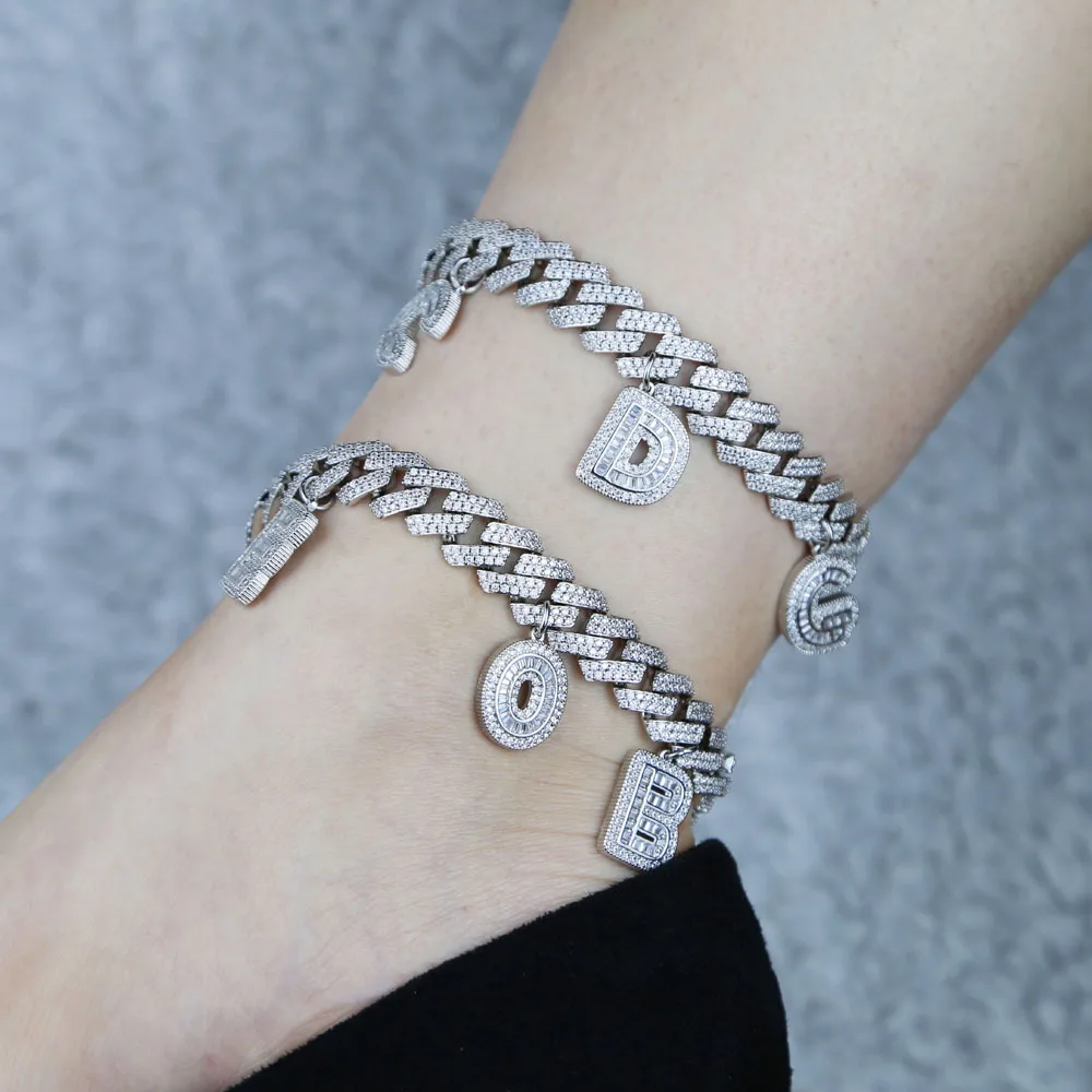 Online Pulsera De Cadena Con Abalorio De Letras DIY, Tobillera Con Cadena Cubana De Hip Hop De 12mm Con Circonita Cúbica Pavimentada, Joyería De Nombre De Hip Hop