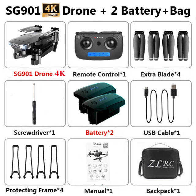 4k BAG 2B SG901 Радиоуправляемый Дрон 4K камера HD 1080P WiFi FPV оптическая камера потока Дрон 18 минут Профессиональный RC Квадрокоптер VS Xs816 S17 SG106 - Цвет: 4k BAG 2B