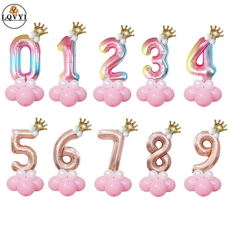 

16pcs/lot Gold Crown Air Balloons 30'' Number Ballons Happy Children's Birthday Balloons Baby Shower Decor Kids Toy Latex Ballon