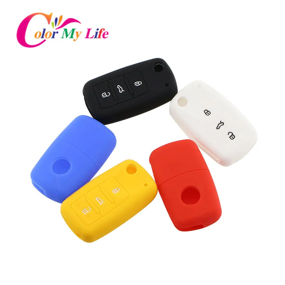 

Silicone Car Key Cover Case for VW Golf for Skoda Yeti Superb Rapid Octavia for SEAT Leon Ibiza 3 Button Remote Key Shell Case