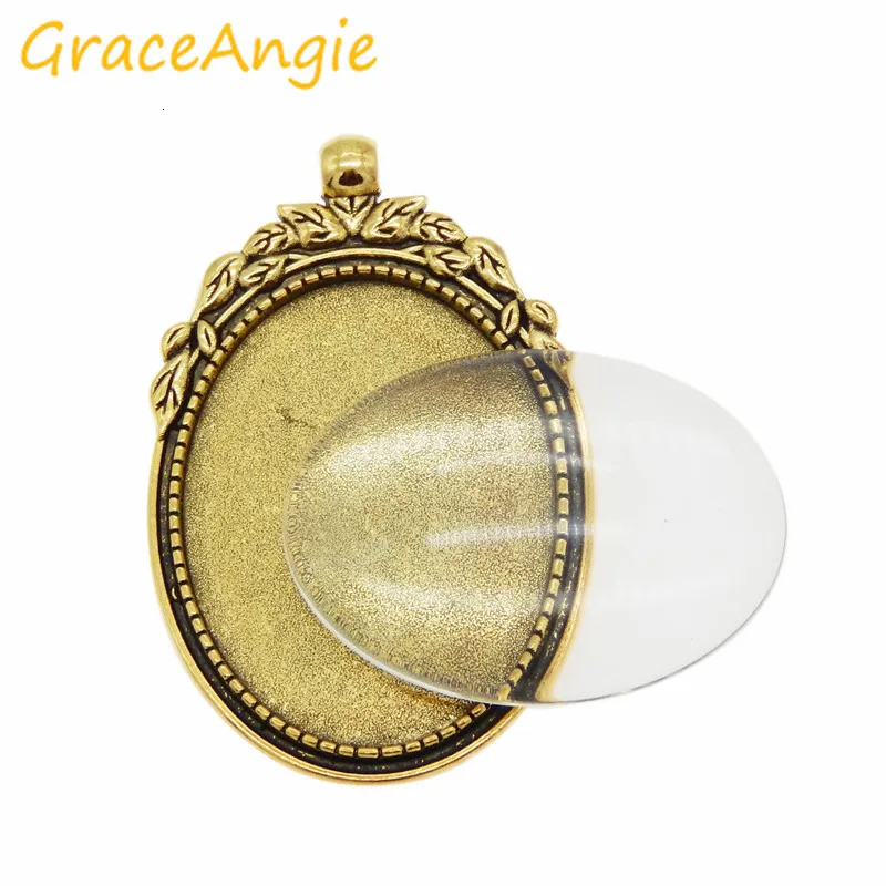 GraceAngie 1 компл./упак. Винтаж Романтический геометрические овальные золото под старину Установка лотка пустой диск кулон с прозрачными Стекло