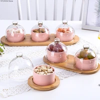 creative dessert bowl ceramic tableware cake pudding bowl modern living room glass cover snack dried fruit platter fruit tray