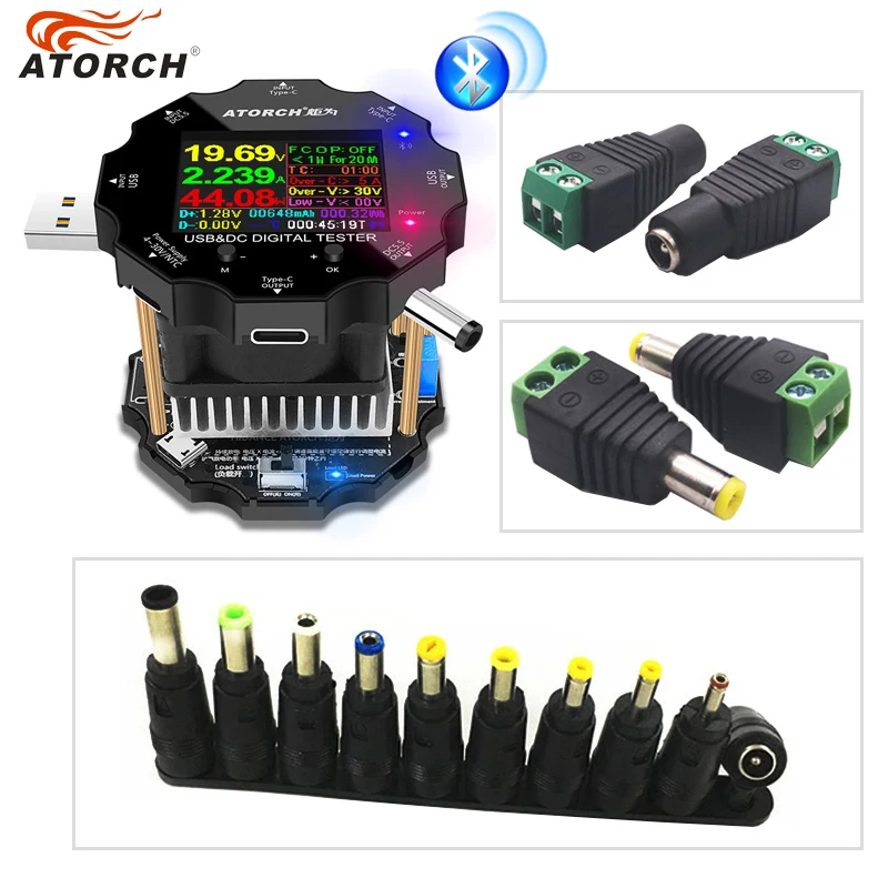 add Adapters Цветное приложение тестер батареи электронная нагрузка 18650 Емкость монитор Индикатор разрядки заряда измерительный прибор USB DC 12 В Источник питания проверка - Цвет: add Adapters