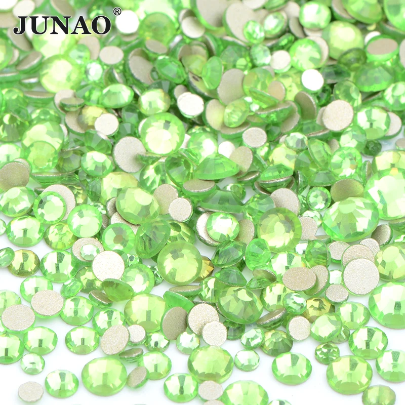 JUNAO SS6 8 10 12 16 20 изумрудно зеленые смешанные размеры стеклянные стразы для ногтей