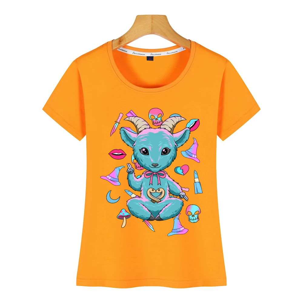 Топы футболка женская детская baphomet kawaii pastel goth nu смешная белая Хлопковая