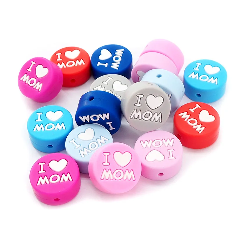 Chenkai 5 шт. без бисфенола А силиконовые бриллианты I LOVE MOM бусины для прорезывания